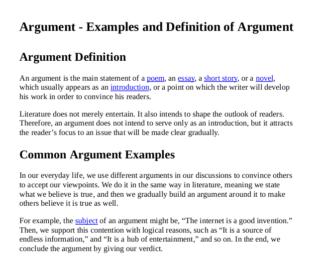 A screenshot of Argument definition